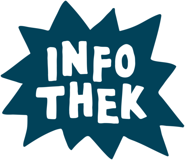 das Logo der Infothek mit einem blauen Stern im Hintergrund und dem weissen Schriftzug Infothek auf dem Stern